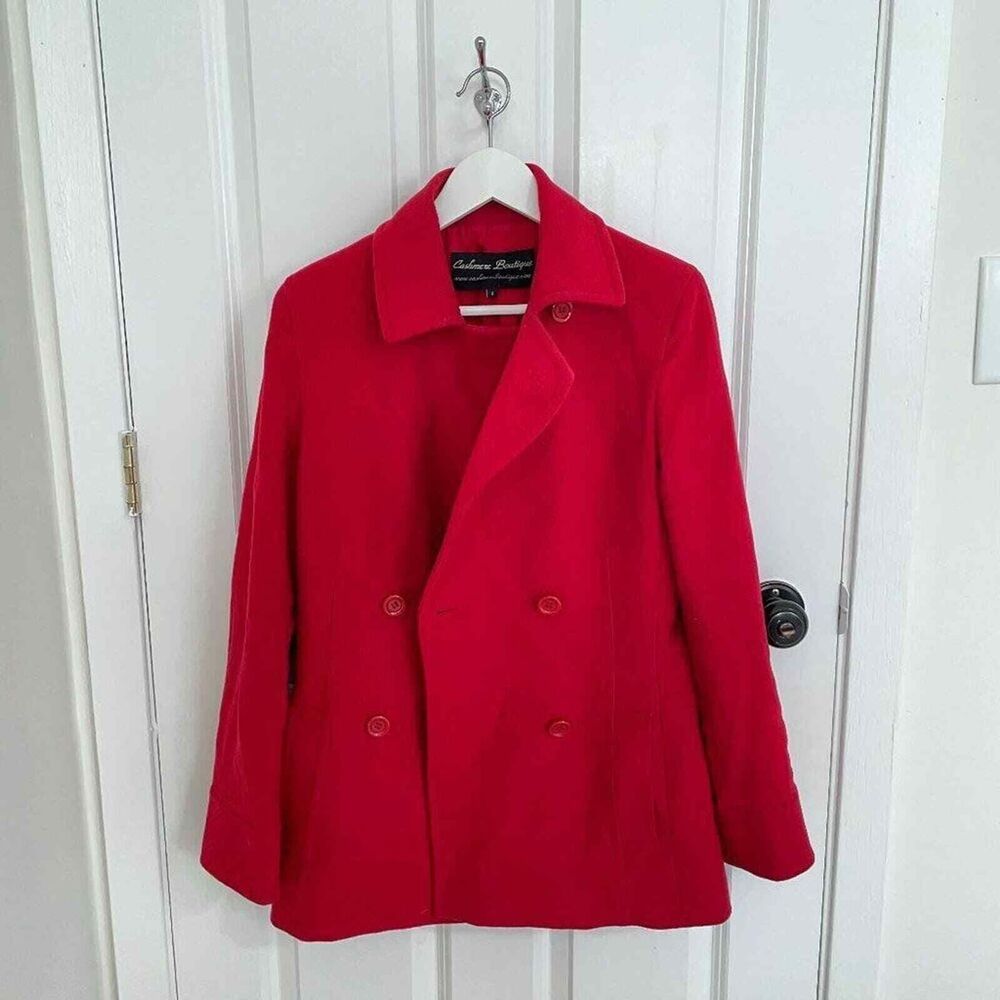 Women Cashmere Boutique Red Pea Coat Size 4 Winter Casual